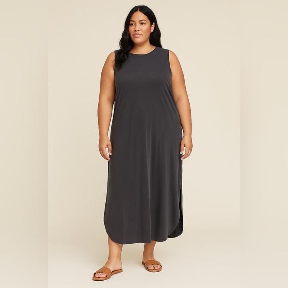 PROJECT SOCIAL T Dresses & Skirts - PROJECT SOCIAL T Charcoal Gray Sleeveless Cotton Maxi Dress Snap Back Raw Edge L